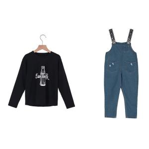 オーバーオール デニム 黒ロンＴ 韓国子供服