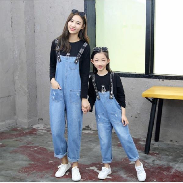 大人用 オーバーオール デニム 黒ロンＴ