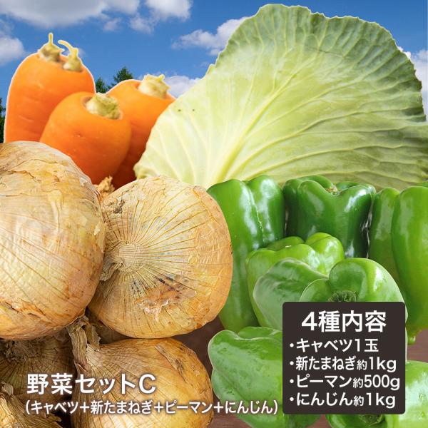 4種野菜セット 国産野菜セット 野菜詰め合せ C （キャベツ1玉・新たまねぎ・にんじん各約1kg・ピ...