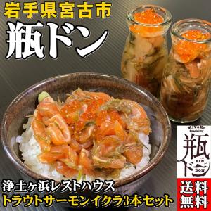 瓶ドン トラウトサーモンイクラ 3本セット 海鮮丼 浄土ヶ浜レストハウス 小瓶タイプ お取り寄せ 冷凍 瓶丼 ビン丼 ビンドン いくら めかぶ