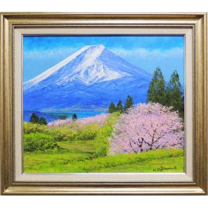 絵画　油絵　富士山と桜　（小川久雄）　　【肉筆】【油絵】【桜絵】【海・山】【富士】【10号】｜kakejiku