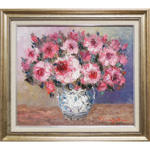 安田英明　薔薇 安田英明 「 バラ 」 油絵 ・ 油彩画 SM ( サムホール ) 絵画