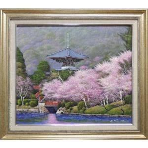 絵画　油絵　大覚寺の桜　（木村由記夫）　　【肉筆】【油絵】【桜絵】【日本の風景】【10号】｜kakejiku