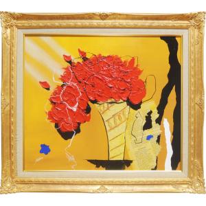 絵画 油絵 黄色いばら （SOO） 【肉筆】【油絵】【花】【横長