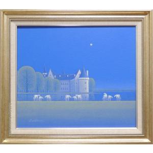 松浦敬文 リトグラフ  絵画 水辺 城 白馬 松浦敬文 『水辺の城』 油絵・油彩画 F6(6号) 絵画 洋画 白馬