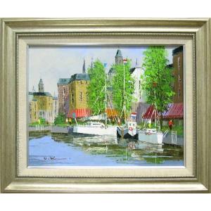 絵画　油絵　運河のある街（アムステルダム）　（黒沢久）　　【肉筆】【油絵】【外国の風景】【6号】｜kakejiku