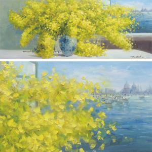 絵画 油絵 ミモザ (堀哲夫) 【肉筆】【油絵...の詳細画像1