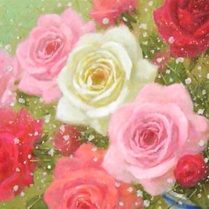 絵画 油絵 ばら 日本画 F30号 日野皖 肉筆 油絵 花 大型絵画 Ya 9026 掛け軸 絵画の専門店 掛軸堂画廊