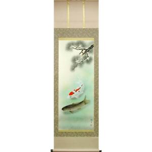 掛け軸 滝上り鯉 (仲田龍安) 【掛軸】【一間床・半間床】【鯉
