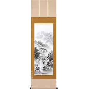 セット　彩色山水　保母一峰　桐箱入り　掛け軸　床の間　定価7.5万円　尺五立 掛け軸 彩色山水 (保母一峰) 【掛軸】【一間床・半間床】【山水
