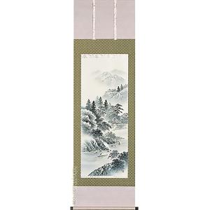掛け軸 彩色山水 (保母一峰) 【掛軸】【一間床・半間床】【山水