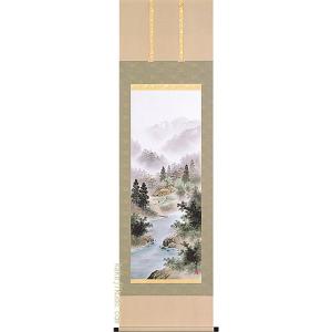 掛け軸 彩色山水 (保母一峰) 【掛軸】【一間床・半間床】【山水
