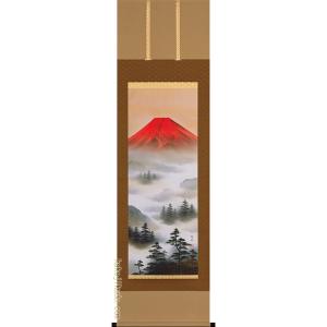 掛軸 朱映飛鶴 （西森湧光） 【掛軸】【一間床・半間床】【赤富士