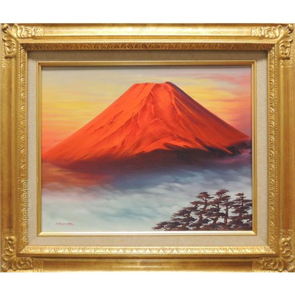 絵画　油絵　赤富士　（森田浩二）　F6号　　【肉筆】【油絵】【富士】【6号】