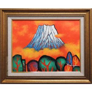 下川立夏「 朱映富嶽 」 日本画 6号 ( F6 ) 絵画 肉筆 手描き 真筆