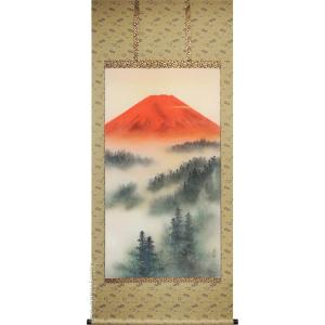 掛け軸　赤富士　作　春川先生 楽天市場】掛け軸【富士山水：赤富士飛鶴/9SB3-001】丈140cm×幅