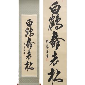 掛け軸　白鶴舞老松　(棚橋南陽)　（掛軸小物なし)　　【掛軸】｜kakejiku