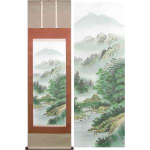 掛け軸 水墨山水 (堀江湖城) （掛軸小物なし） 【掛軸】 : 掛け軸