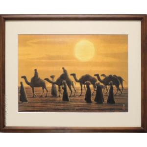 平山郁夫 絵画 シリア砂漠の夕 アートポスター 【複製】【アート