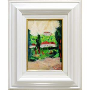 絵画 油絵 水辺の城 (松浦敬文) 【肉筆】【油絵】【外国の風景】【10号