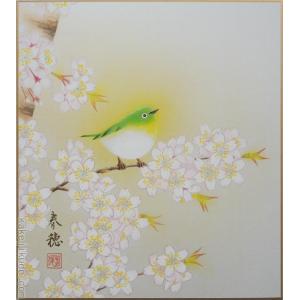 高級色紙「紅白梅に鶯」春穂（色紙絵） : 掛け軸・絵画の専門店 掛軸堂