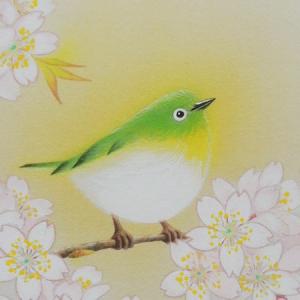 高級色紙「桜に小禽」春穂(色紙絵)の詳細画像2