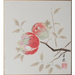 絵画　桔梗　肉筆色紙絵 楽天市場】開運色紙 小林洛春 「春の野」 日本画 真筆 肉筆画