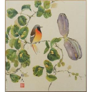 高級色紙「柿」文魚（色紙絵） : 掛け軸・絵画の専門店 掛軸堂画廊