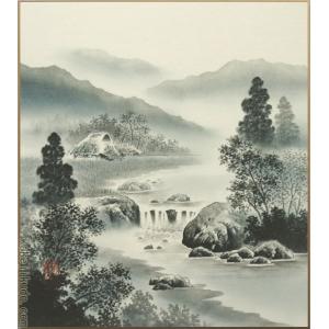 大野正行 『水墨山水』 色紙 絵画 日本画 墨絵 風景 メール便