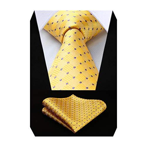 ヒスデン  ビジネス ネクタイ メンズ シルク 洗える 結婚式 イエロー ネクタイ ポケットチーフ ...