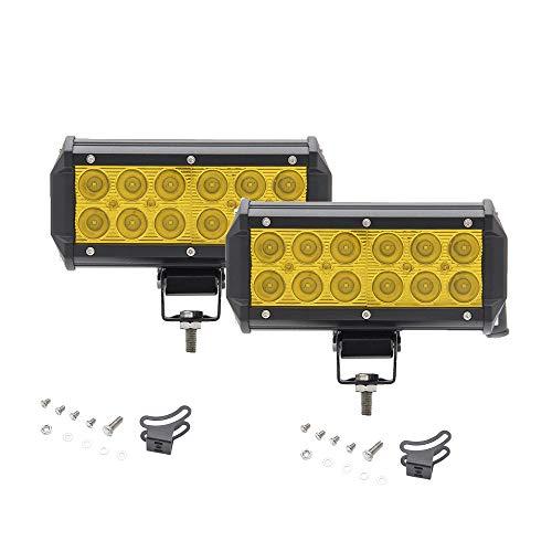LED作業灯 イエロー バイクフォグランプ 12v-24v兼用 7インチ12連LEDライト 車外照明...