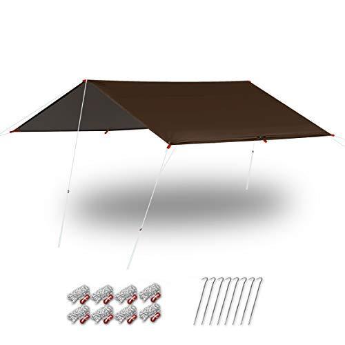 FIELDOOR レクタ タープ 435×500cm ダークブラウン 収納 キャリーバッグ＋ロープ＋...