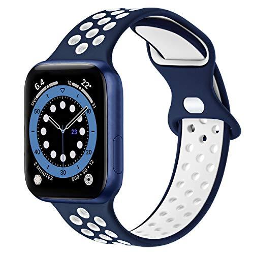 WFEAGL コンパチブル Apple Watch バンド スポーツベルトシリコン 多空気穴通気性 ...