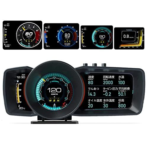 GIGC 車ヘッドアップディスプレイ スピードメーター タコメーター GPS+OBD2モード 超大画...