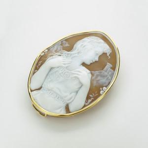 限定1点】 K18 イエローゴールド メノウ カメオ ブローチ ペンダント