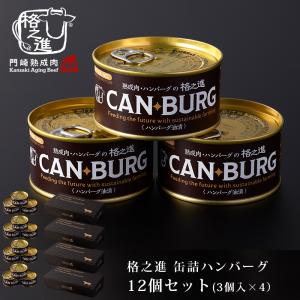 缶詰 お取り寄せ ギフト 防災食品 非常食 缶詰め セット キャンプ飯 格之進 ハンバーグ 12個（1箱3個入×4）備蓄食料 無添加｜門崎熟成肉 格之進 Yahoo!店