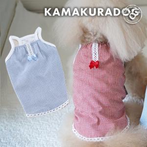 コットンチェックキャミ　犬の服｜kamakuradog