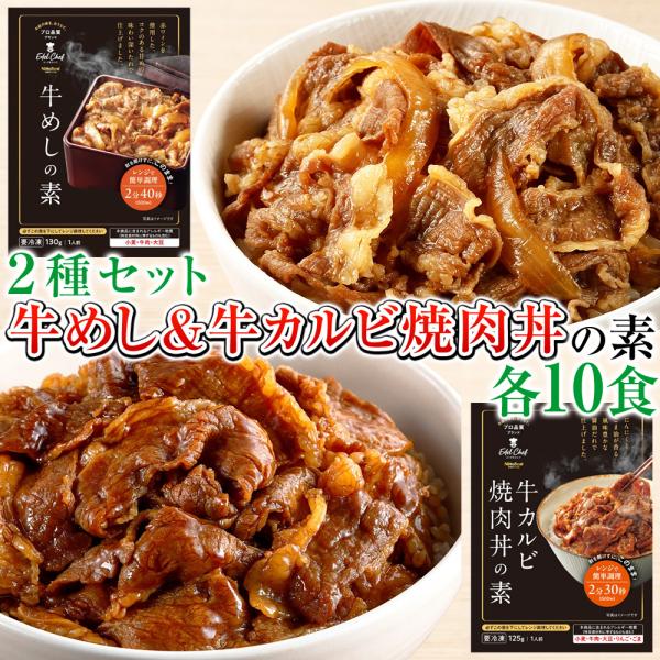 牛めしの素10食 ＆ 牛カルビ焼肉丼の素10食 2種セット 日東ベスト 並盛へ規格変更 計20食 牛...