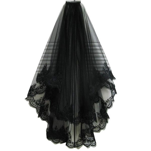 DRASAWEE Black Lace Veil Creative Cathedral Weddin...