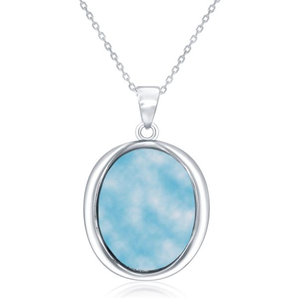 Sterling Silver Oval Natural Larimar Pendant with ...