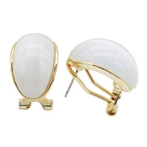 Navachi 18k Gold Plated Oval Created-Opal Rainbow Az1802o Omega Earrings