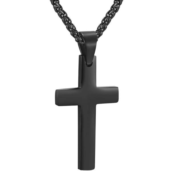 PROSTEEL Mens Cross Necklace Black Pendant Chain 2...