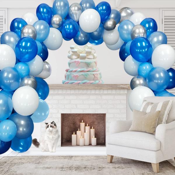 Blue Balloons Garland Arch Kit Blue Silver and Whi...