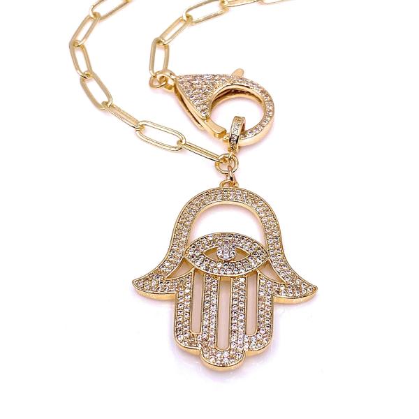 LESLIE BOULES Stunning Gold Hamsa Hand Necklace fo...