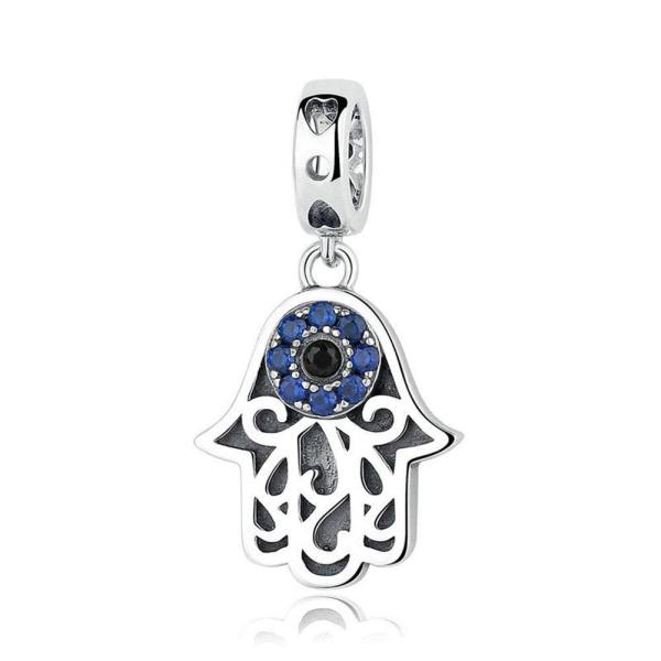 925 Sterling Silver Hamsa Charm Hand Charm Evil Ey...