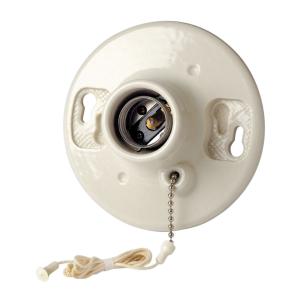 Leviton 29816-C One-Piece Glazed Porcelain Outlet Box Mount Incandescent Lampholder Pull Chain Whiteの商品画像