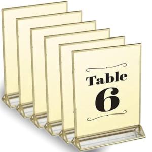 Super Star Quality Clear Acrylic 2 Sided Frames with Gold Borders and Vertical Stand | Ideal for Wedding Table Number Hoの商品画像