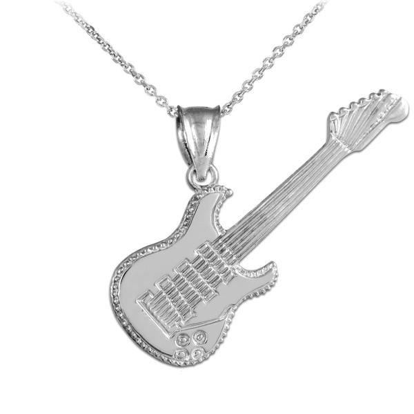 925 Sterling Silver Music Charm Electric Guitar Pe...