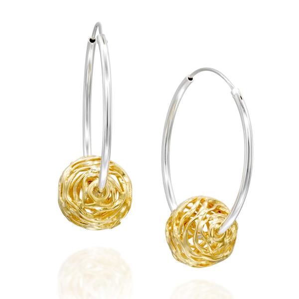 925 Silver 30mm Endless Hoop Earrings with 14k Gol...