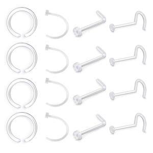 D.Bella Nose Retainer Flexible Acrylic Clear Nose Rings Hoop Retainer for Piercing Body Jewelry